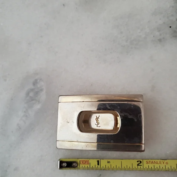 Vintage YSL Two Tone Gold Silver Front Logo Designer Belt Buckle Mens Accessorie